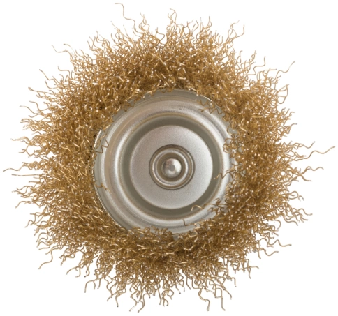 Корщетка-чашка, со штифтом, стальн.латунир.волнист.проволока 75 мм фото 3