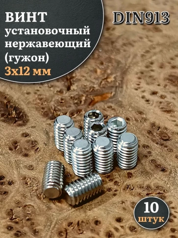 Винт установочный нержавеющий 3х12 DIN913 (гужон) фото 1