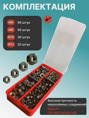 Гайки приварные DIN929 М6,8,10,12 в органайзере НАБОР 1 фото 2