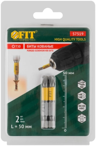 Биты кованые, сталь S2, одностор. 50 мм Т30, 2шт. Профи, блистер фото 2