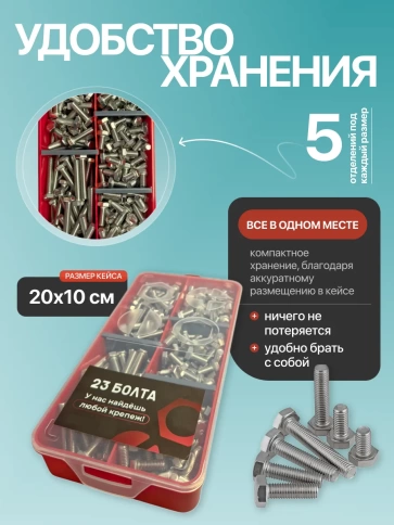 Болты нержавеющие М6 DIN933 в органайзере НАБОР 1 фото 5