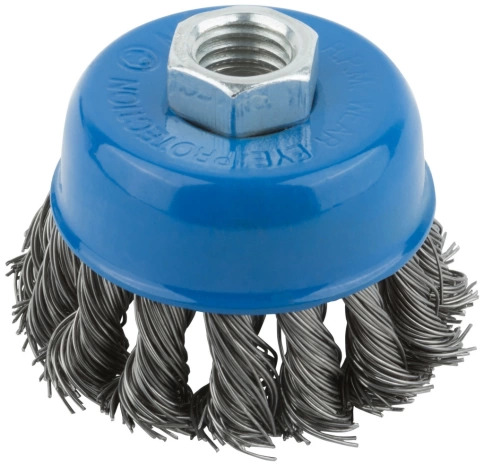Корщетка-чашка, гайка М14, стальная витая проволока, MOS фото 1