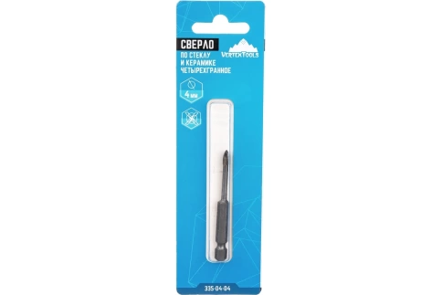 Сверло по плитке керамической и стеклу 4мм, четырехгр.хвостовик VERTEXTOOLS фото 1