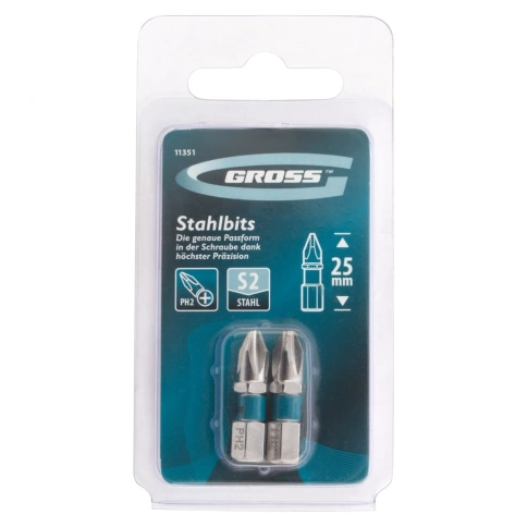 Набор бит PH2х25 мм, сталь S2 2шт Gross фото 10