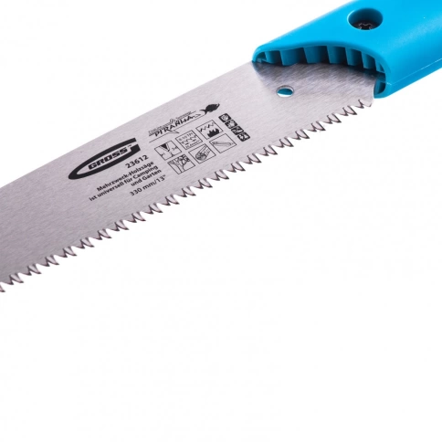 Пила по дереву PIRANHA, универс.,двухкомп.рук.,зуб 3D, каленый зуб, пенал, 9-10 TPI 330мм Gross фото 2