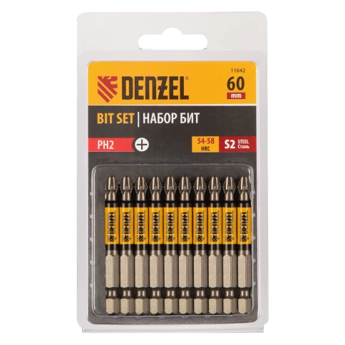 Биты круглый профиль сталь S2 PH2х60 Denzel фото 1