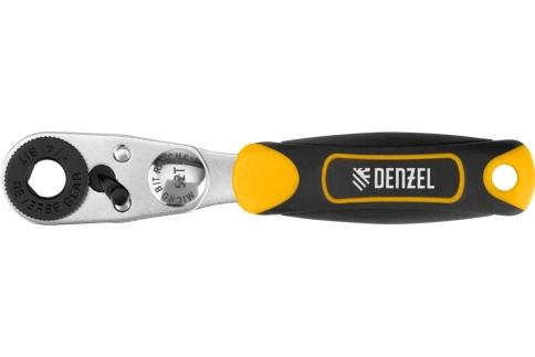 Ключ-трещотка для бит 1/4 CrМо 52 зуба адаптер для торцевых головок Denzel фото 1