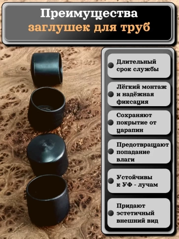 Заглушка для труб наружная круглая d 25 мм черная, 4 шт фото 3