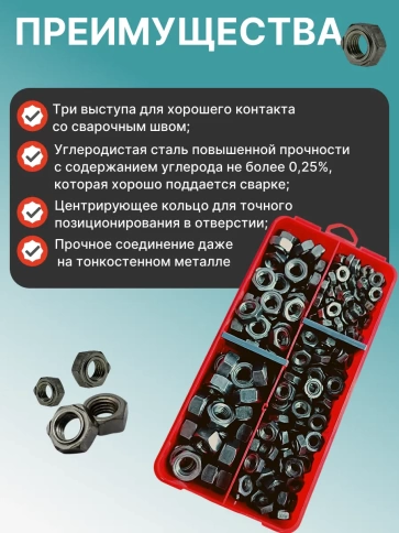 Гайки приварные DIN929 М6,8,10,12 в органайзере НАБОР 1 фото 4