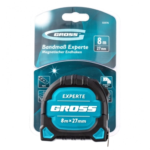 Рулетка Experte двухкомп.корп.,магнит.двухстор.разм.,нейлон 8м х27 мм Gross фото 4