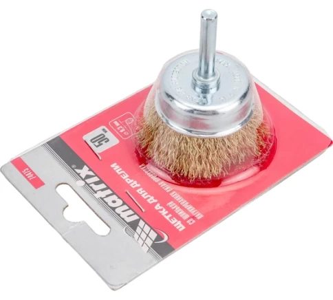 Щетка для дрели "чашка", со шпилькой, латунир.вит.проволока, 50 мм Matrix фото 1