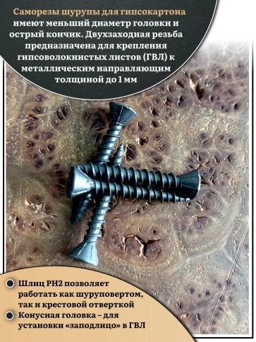 Саморез для крепления ГВЛ (гипсокартон) 3,9х25, чёрный 1 кг фото 4