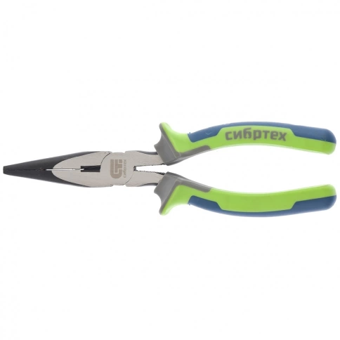 Длинногубцы прямые, фосфатирование, трехкомпонентные рукоятки 200 мм Сибртех фото 1