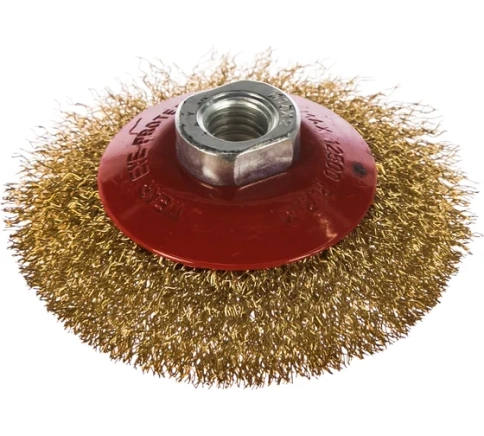 Щетка для УШМ "тарелка", латунир.витая проволока, 100 мм М14 Matrix фото 1