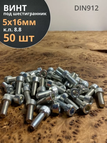 Винт под шестигранник 5х16 мм ОЦ к.п.8.8 DIN912,  50 шт. фото 1