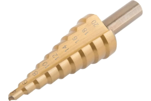 Сверло ступенчатое по металлу, HSS, 9 ступеней, 4-20 мм MOS фото 1