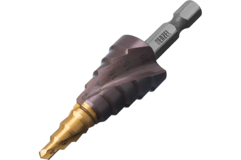 Сверло ступенчатое 4-6-8-10-12-14-16-18-20 мм,по мет..Р6М5К5,шестигр.хв.Denzel фото 1