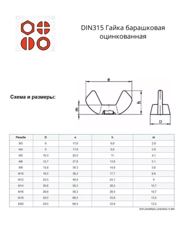 Гайка барашковая М6,8,10 ОЦ DIN315 (по 50 шт.) фото 2