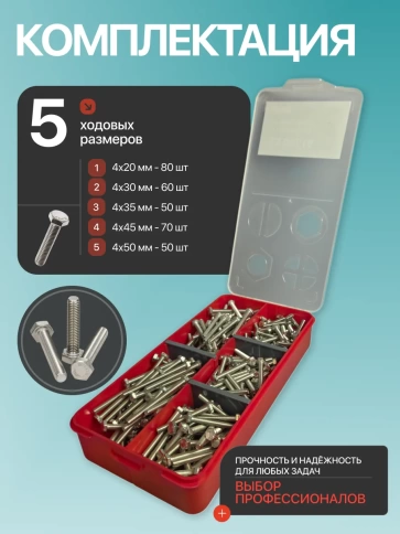 Болты нержавеющие М4 DIN933 в органайзере НАБОР 1 фото 2