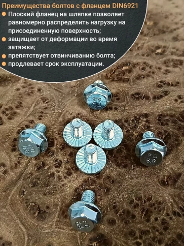 Болт М6х10 с фланцем к.п.8.8 ОЦ DIN6921, (20 шт.) фото 3