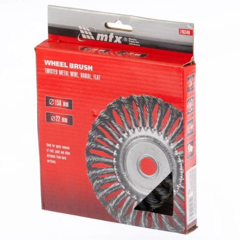 Щетка для УШМ "Плоская", кручен.проволока 0,5мм, 150 мм посадка 22,2мм Matrix фото 3