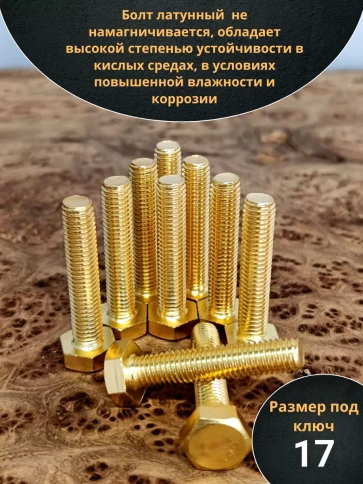Болт латунный М10х25 DIN933,10 шт фото 3