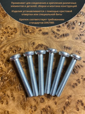 Винт с полукруглой головкой М6х50 ОЦ DIN7985, 10 шт. фото 4
