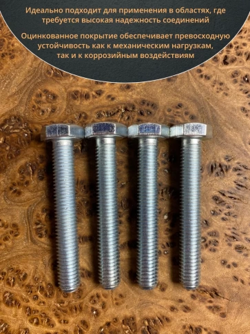 Болт высокопрочный оцинкованный М10х60 к.п.8.8 DIN933(10 шт) фото 4