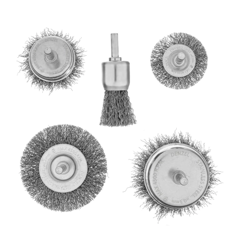 Набор щеток для дрели 5шт., 3 "чашки" 25,50,75мм 2 "Плоские" 50,75мм шпилька нерж.вит.провол Devzel фото 1