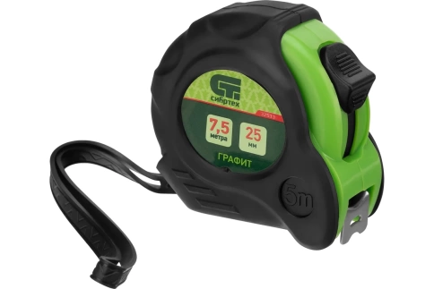 Рулетка Графит обрезиненный корпус амортизатор 7,5м х25 мм Сибртех фото 1