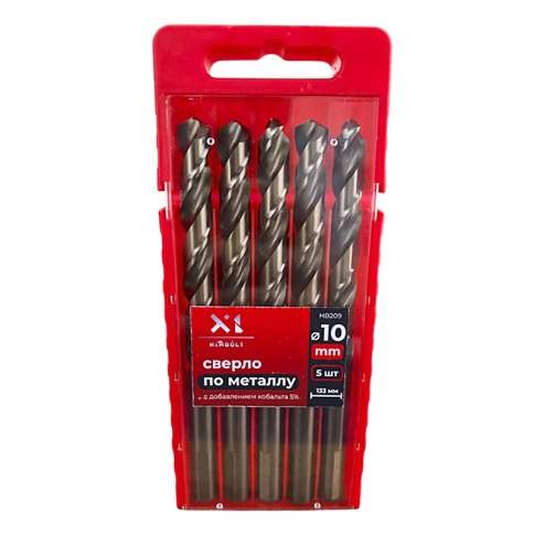 Сверло по металлу с кобальтом 5% P6M5K5 10,0 мм HIMBOLT 5 шт.пластиковый бокс фото 1